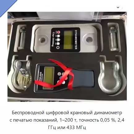 Беспроводной цифровой крановый динамометр с печатью показаний, 1–200 т, точность 0,05 %, 2,4 ГГц или 433 МГц