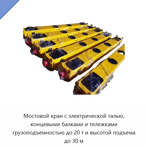 Мостовой кран с электрической талью, концевыми балками и тележками грузоподъемностью до 20 т и высотой подъема до 30 м