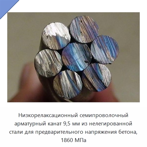 Низкорелаксационный семипроволочный арматурный канат 9,5 мм из нелегированной стали для предварительного напряжения бетона, 1860 МПа