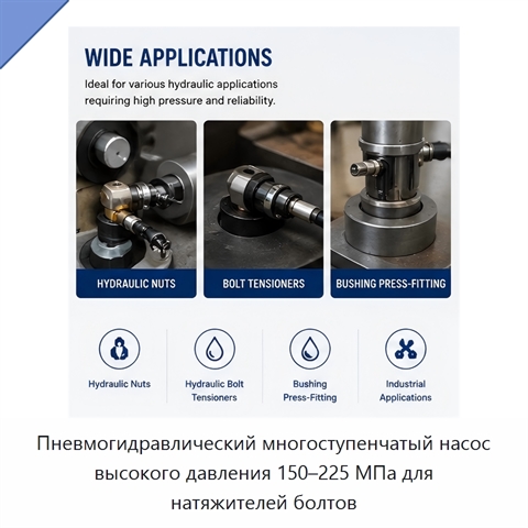 Пневмогидравлический многоступенчатый насос высокого давления 150–225 МПа для натяжителей болтов