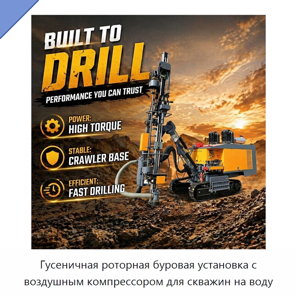 Гусеничная роторная буровая установка с воздушным компрессором для скважин на воду — Горнодобывающее оборудование