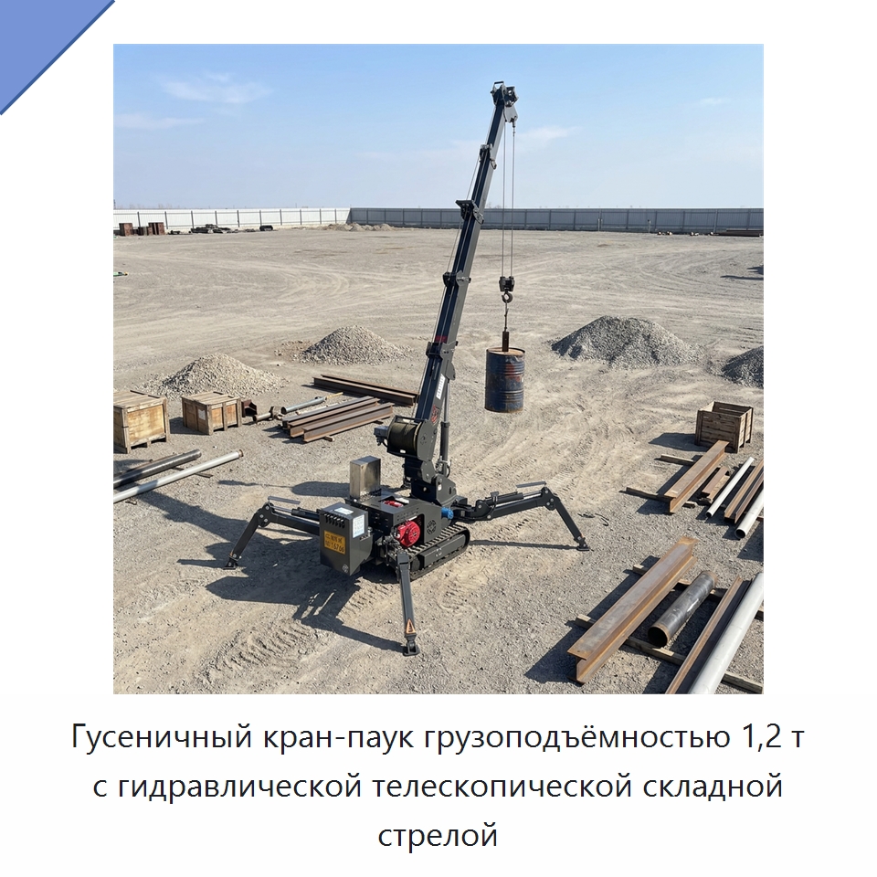 Гусеничный кран-паук грузоподъёмностью 1,2 т с гидравлической телескопической складной стрелой — Краны