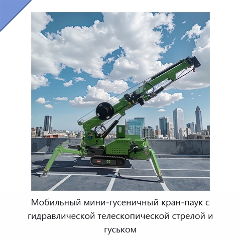 Мобильный мини-гусеничный кран-паук с гидравлической телескопической стрелой и гуськом