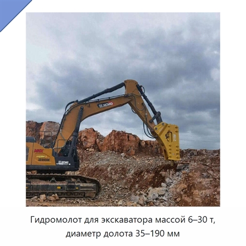 Гидромолот для экскаватора массой 6–30 т, диаметр долота 35–190 мм