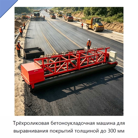 Трёхроликовая бетоноукладочная машина для выравнивания покрытий толщиной до 300 мм