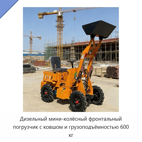 Дизельный мини-колёсный фронтальный погрузчик с ковшом и грузоподъёмностью 600 кг