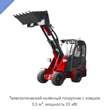 Телескопический колёсный погрузчик с ковшом 0,5 м³, мощность 33 кВт — Землеройная техника