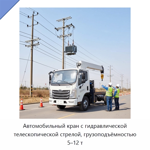 Автомобильный кран с гидравлической телескопической стрелой, грузоподъёмностью 5–12 т