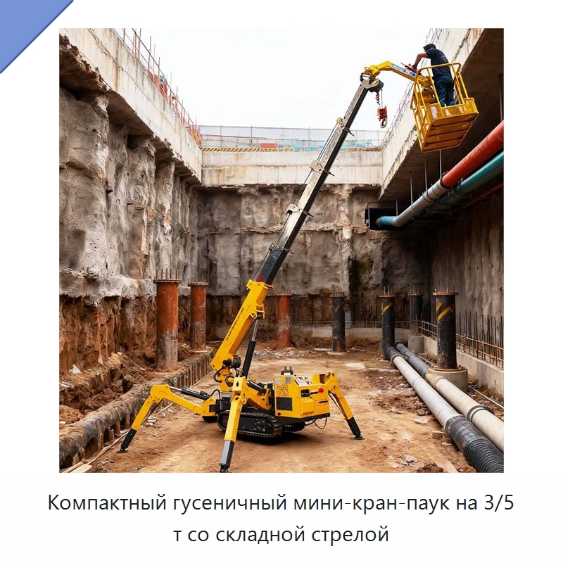 Компактный гусеничный мини-кран-паук на 3/5 т со складной стрелой — Краны