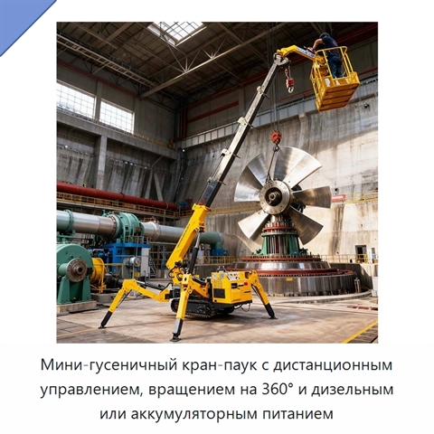 Мини-гусеничный кран-паук с дистанционным управлением, вращением на 360° и дизельным или аккумуляторным питанием