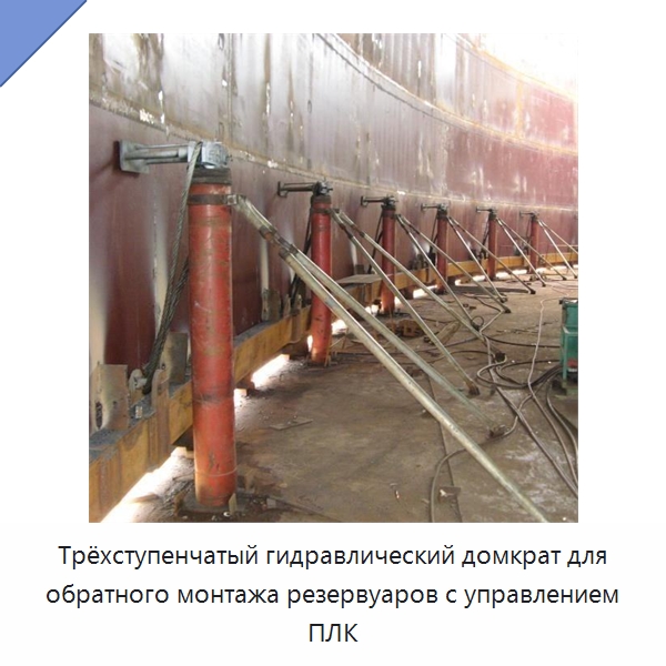 Трёхступенчатый гидравлический домкрат для обратного монтажа резервуаров с управлением ПЛК
