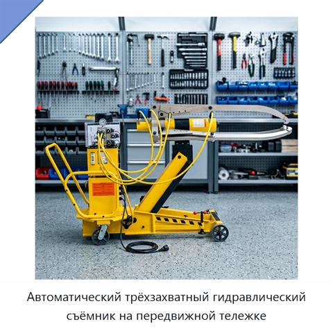 Автоматический трёхзахватный гидравлический съёмник на передвижной тележке