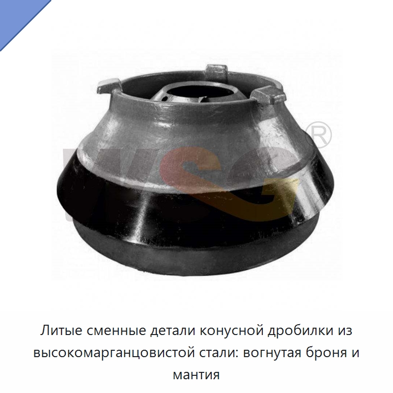 Литые сменные детали конусной дробилки из высокомарганцовистой стали: вогнутая броня и мантия — Горнодобывающее оборудование