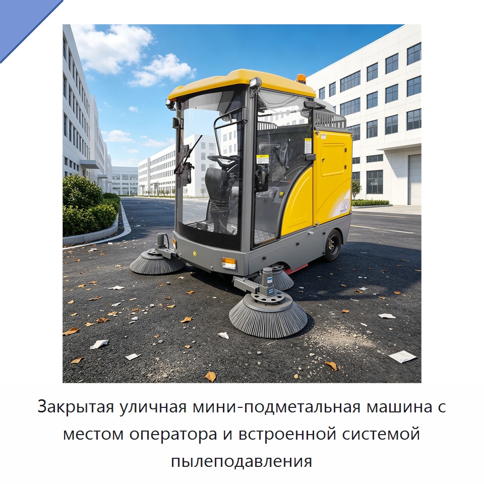Закрытая уличная мини-подметальная машина с местом оператора и встроенной системой пылеподавления — Подметальные машины