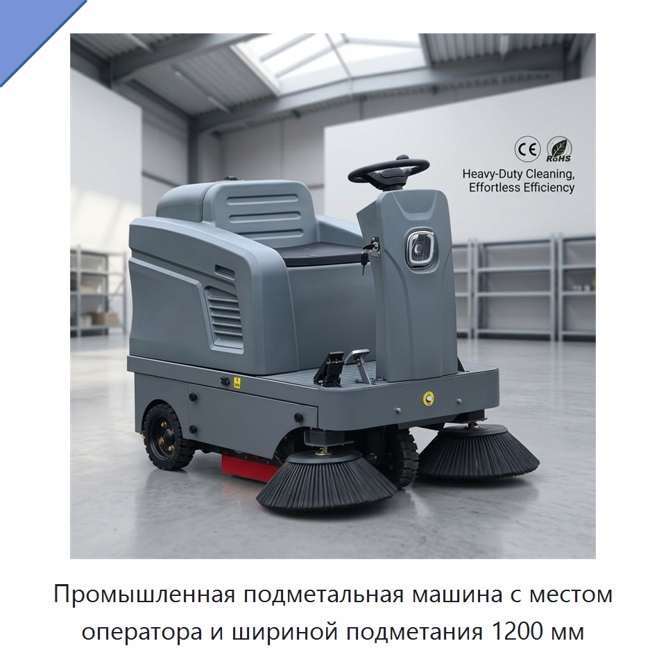 Промышленная подметальная машина с местом оператора и шириной подметания 1200 мм — Подметальные машины