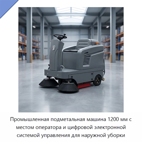 Промышленная подметальная машина 1200 мм с местом оператора и цифровой электронной системой управления для наружной уборки
