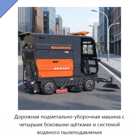 Дорожная подметально-уборочная машина с четырьмя боковыми щётками и системой водяного пылеподавления