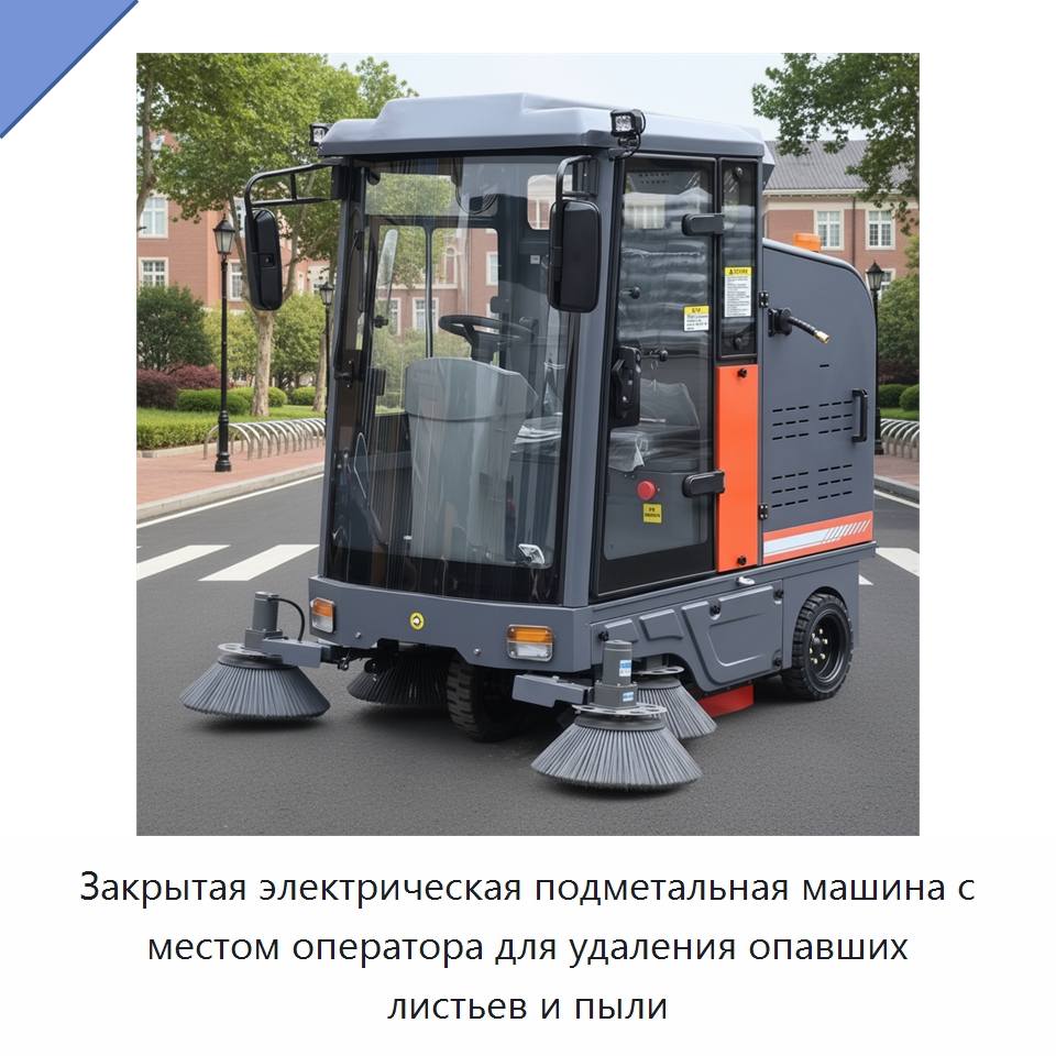 Закрытая электрическая подметальная машина с местом оператора для удаления опавших листьев и пыли — Подметальные машины