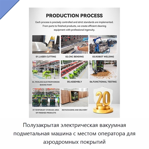 Полузакрытая электрическая вакуумная подметальная машина с местом оператора для аэродромных покрытий