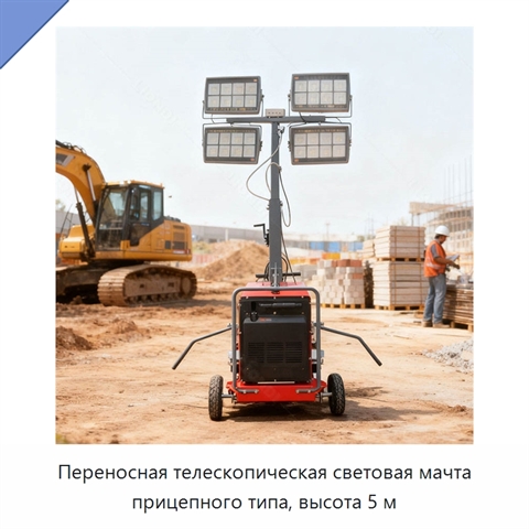 Переносная телескопическая световая мачта прицепного типа, высота 5 м