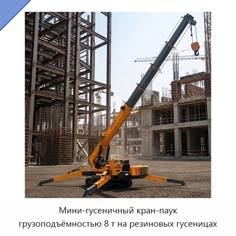 Мини-гусеничный кран-паук грузоподъёмностью 8 т на резиновых гусеницах