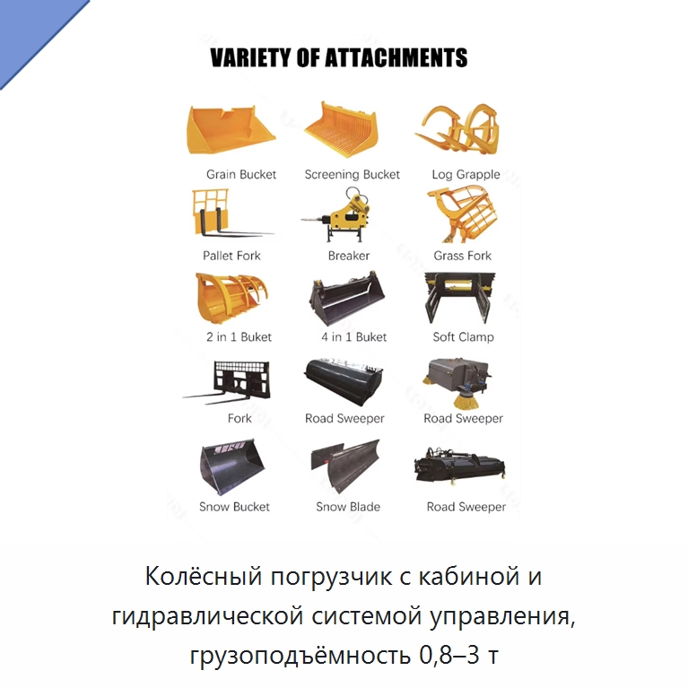Колёсный погрузчик с кабиной и гидравлической системой управления, грузоподъёмность 0,8–3 т — Землеройная техника