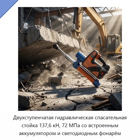 Двухступенчатая гидравлическая спасательная стойка 137,6 кН, 72 МПа со встроенным аккумулятором и светодиодным фонарём