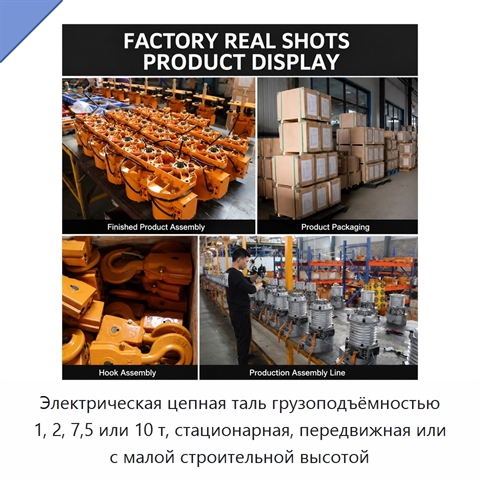 Электрическая цепная таль грузоподъёмностью 1, 2, 7,5 или 10 т, стационарная, передвижная или с малой строительной высотой