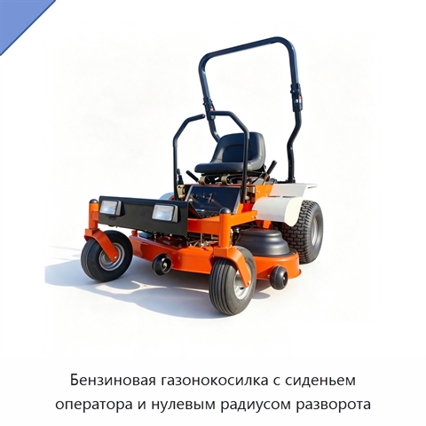 Бензиновая газонокосилка с сиденьем оператора и нулевым радиусом разворота
