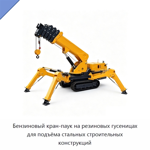 Бензиновый кран-паук на резиновых гусеницах для подъёма стальных строительных конструкций