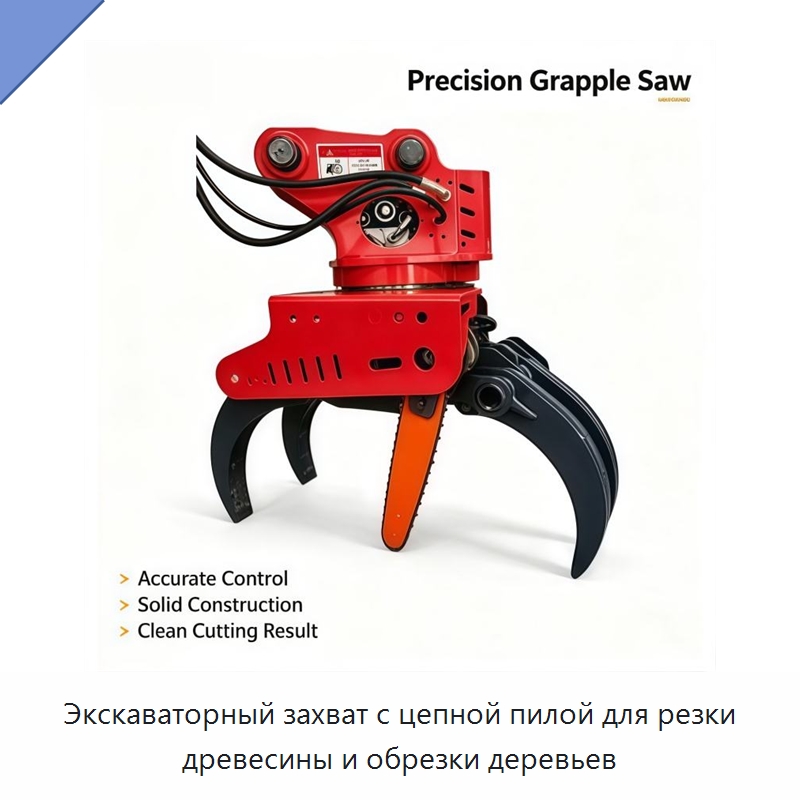 Экскаваторный захват с цепной пилой для резки древесины и обрезки деревьев — Навесное оборудование для строительной техники