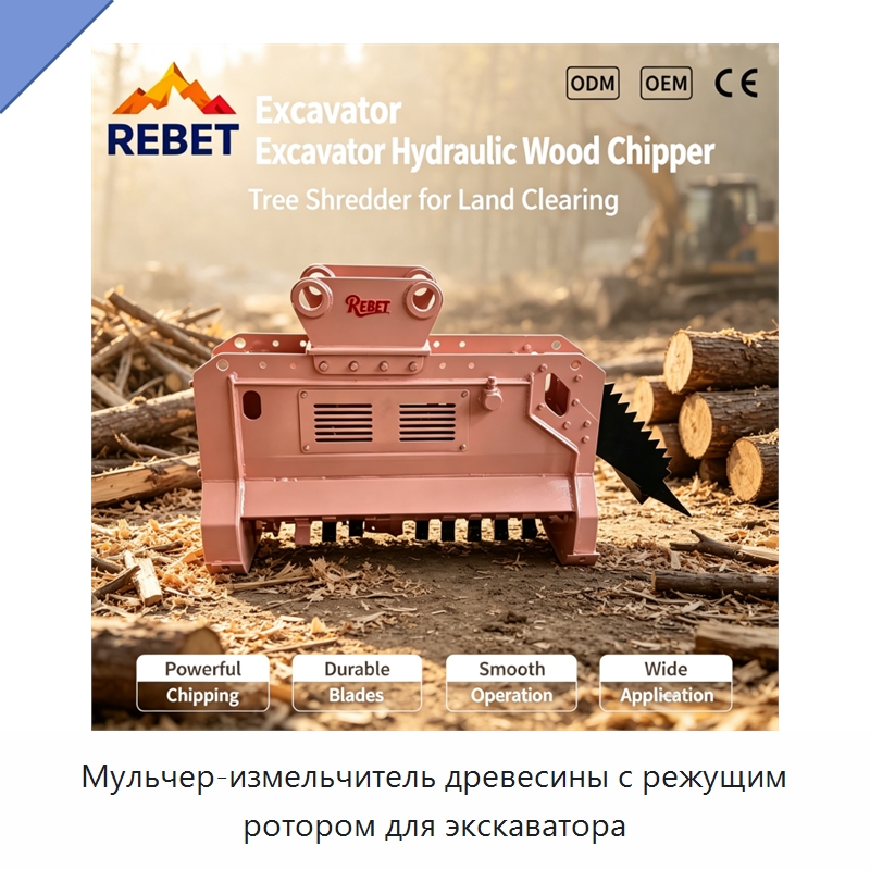 Мульчер-измельчитель древесины с режущим ротором для экскаватора — Навесное оборудование для строительной техники