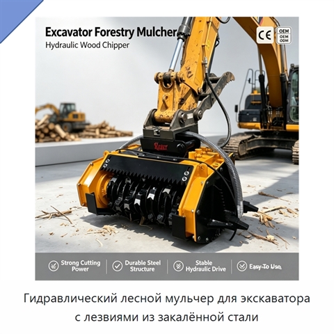 Гидравлический лесной мульчер для экскаватора с лезвиями из закалённой стали