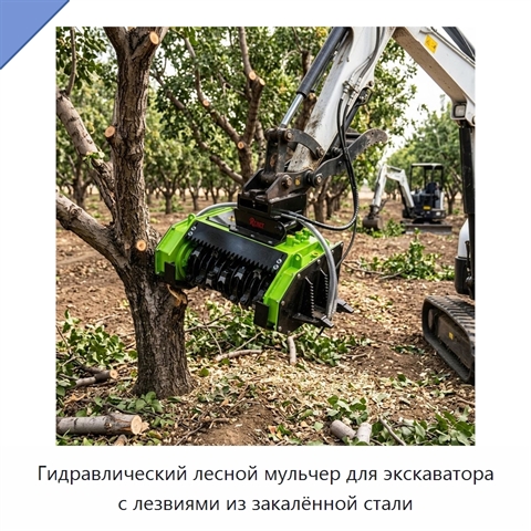 Гидравлический лесной мульчер для экскаватора с лезвиями из закалённой стали