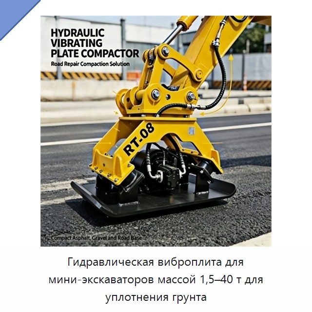 Гидравлическая виброплита для мини-экскаваторов массой 1,5–40 т для уплотнения грунта — Навесное оборудование для строительной техники