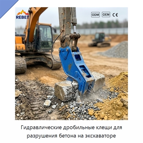 Гидравлические дробильные клещи для разрушения бетона на экскаваторе