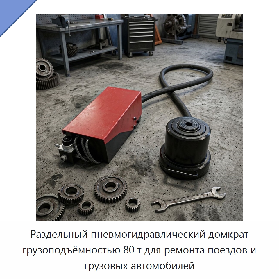 Раздельный пневмогидравлический домкрат грузоподъёмностью 80 т для ремонта поездов и грузовых автомобилей — Домкраты