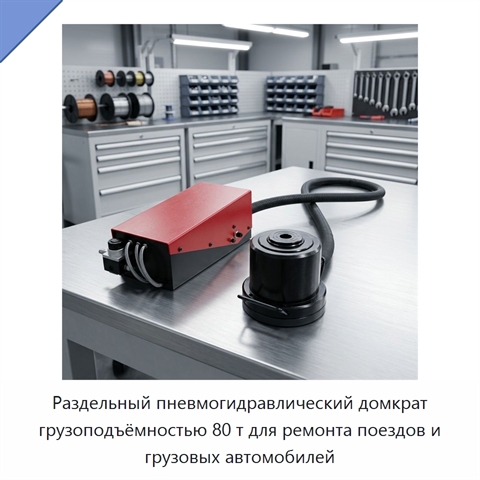 Раздельный пневмогидравлический домкрат грузоподъёмностью 80 т для ремонта поездов и грузовых автомобилей