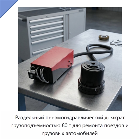 Раздельный пневмогидравлический домкрат грузоподъёмностью 80 т для ремонта поездов и грузовых автомобилей
