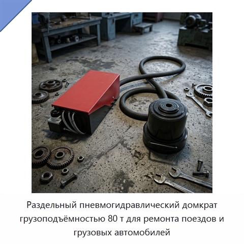 Раздельный пневмогидравлический домкрат грузоподъёмностью 80 т для ремонта поездов и грузовых автомобилей