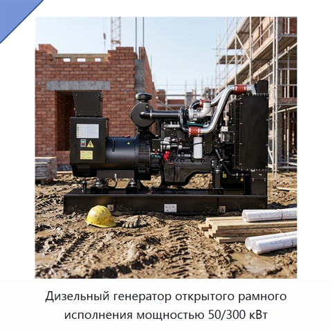 Дизельный генератор открытого рамного исполнения мощностью 50/300 кВт