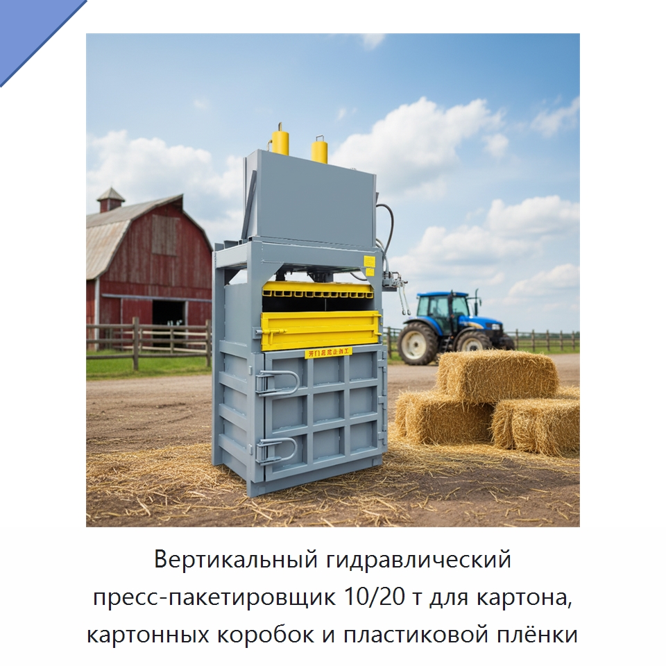 Вертикальный гидравлический пресс-пакетировщик 10/20 т для картона, картонных коробок и пластиковой плёнки — Пакетировочные прессы