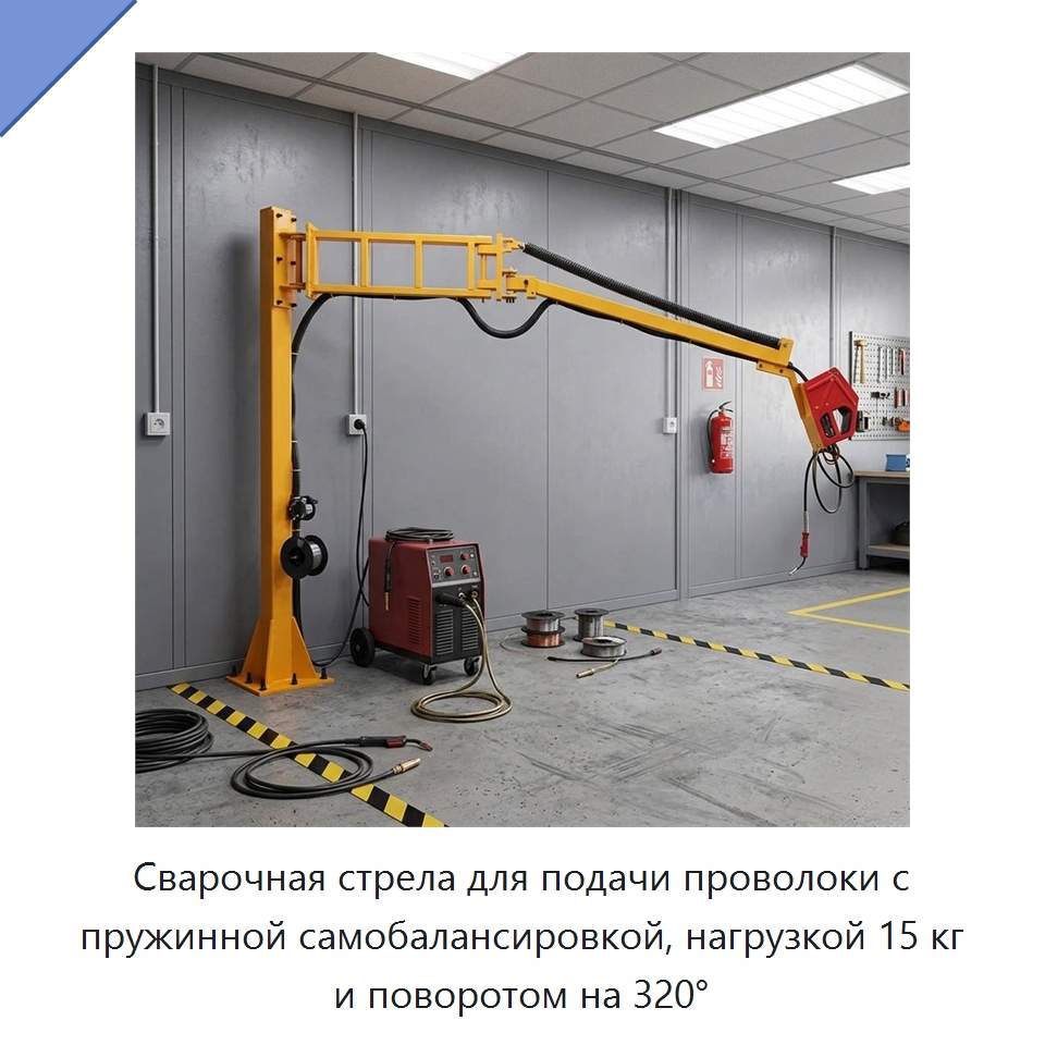 Сварочная стрела для подачи проволоки с пружинной самобалансировкой, нагрузкой 15 кг и поворотом на 320° — Сварочные принадлежности и вспомогательное оборудование