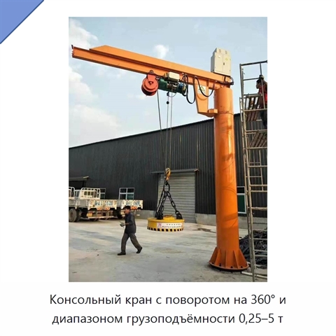 Консольный кран с поворотом на 360° и диапазоном грузоподъёмности 0,25–5 т