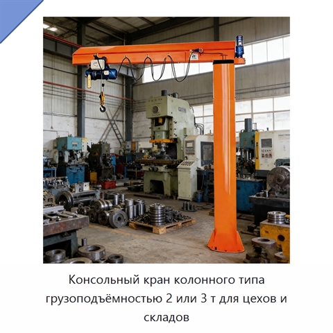 Консольный кран колонного типа грузоподъёмностью 2 или 3 т для цехов и складов
