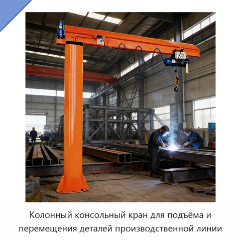 Колонный консольный кран для подъёма и перемещения деталей производственной линии