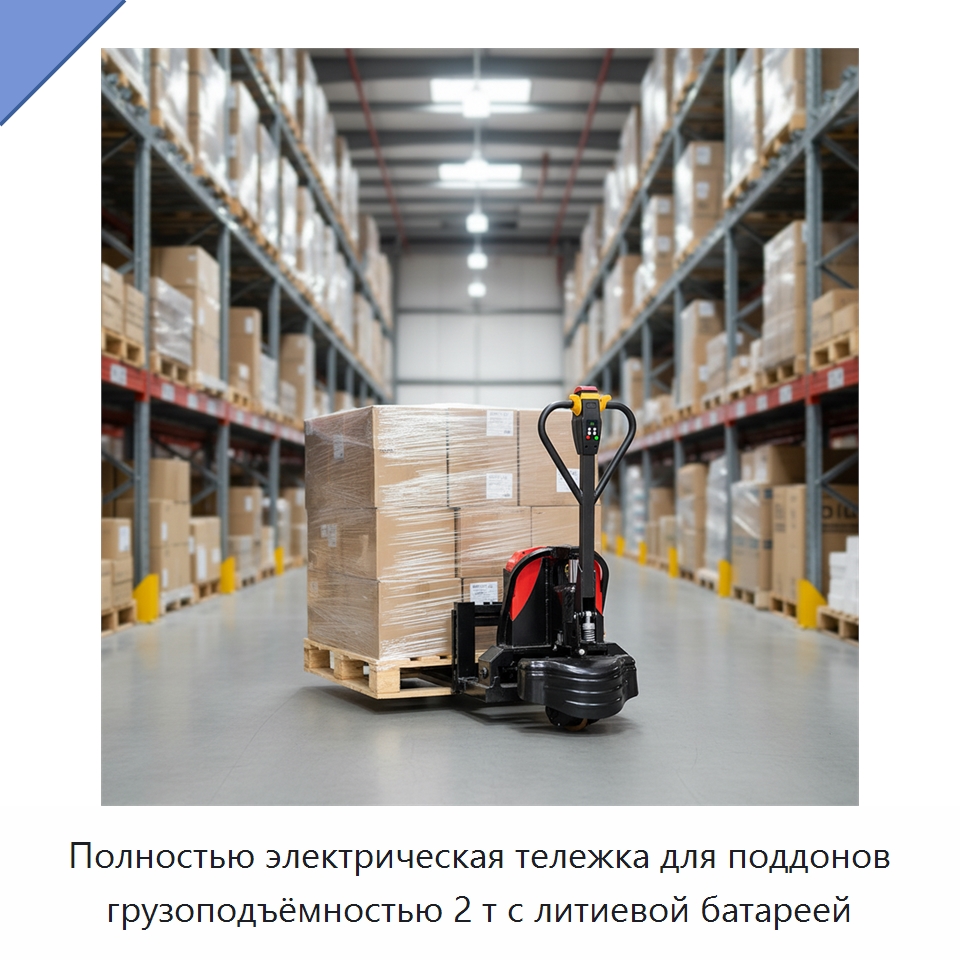 Полностью электрическая тележка для поддонов грузоподъёмностью 2 т с литиевой батареей — Домкраты