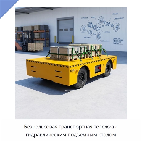 Безрельсовая транспортная тележка с гидравлическим подъёмным столом