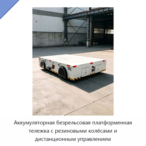Аккумуляторная безрельсовая платформенная тележка с резиновыми колёсами и дистанционным управлением