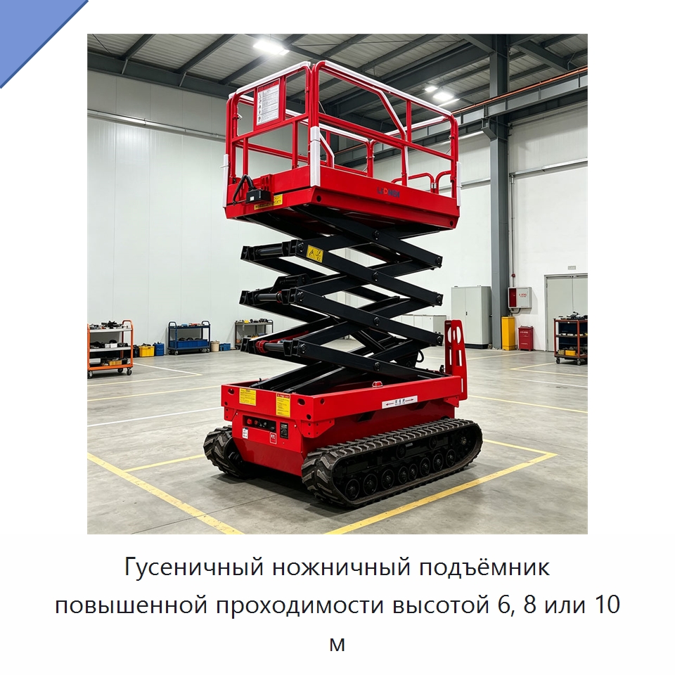 Гусеничный ножничный подъёмник повышенной проходимости высотой 6, 8 или 10 м — Подъемные столы